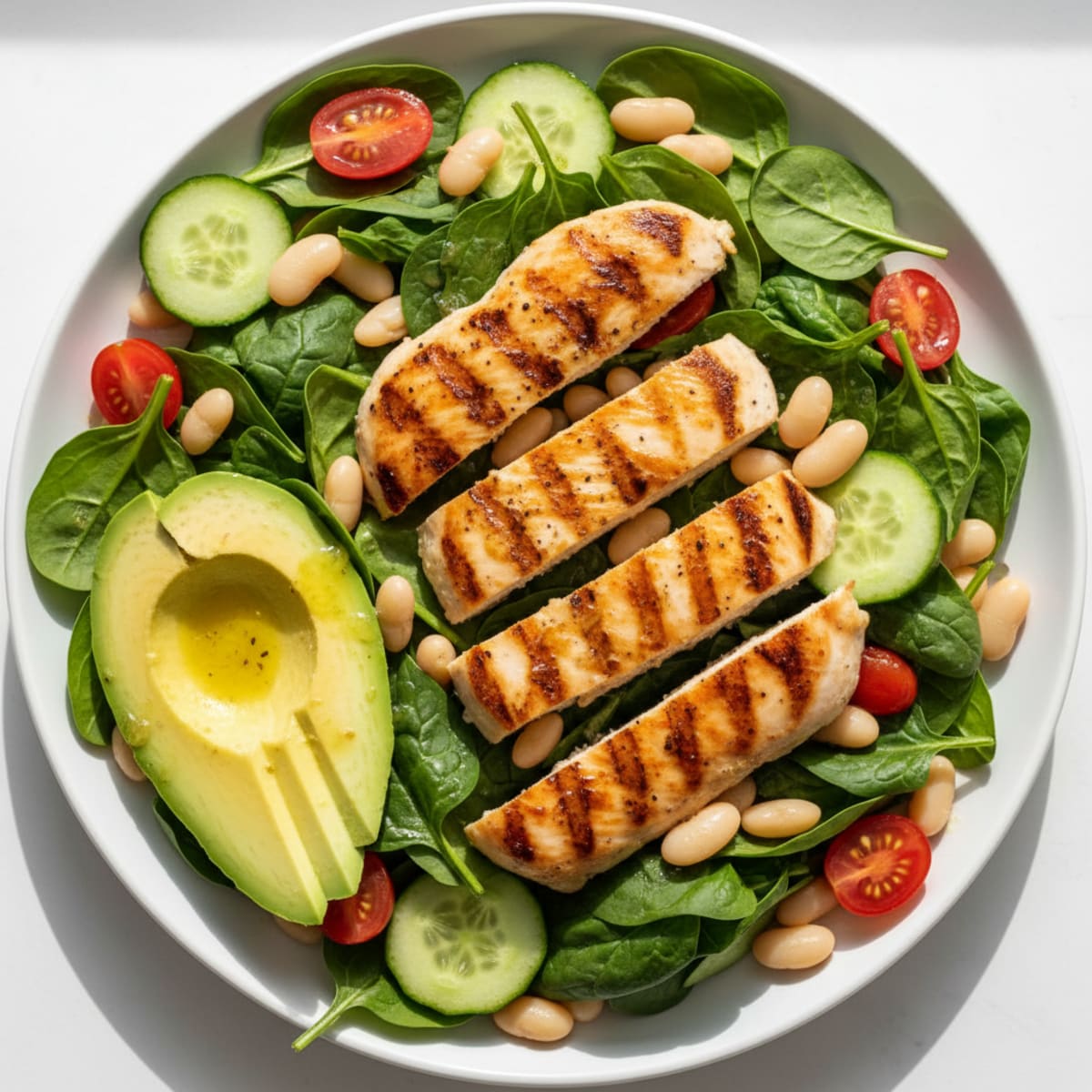 Grilled Chicken Salad with Spinach and White Beans