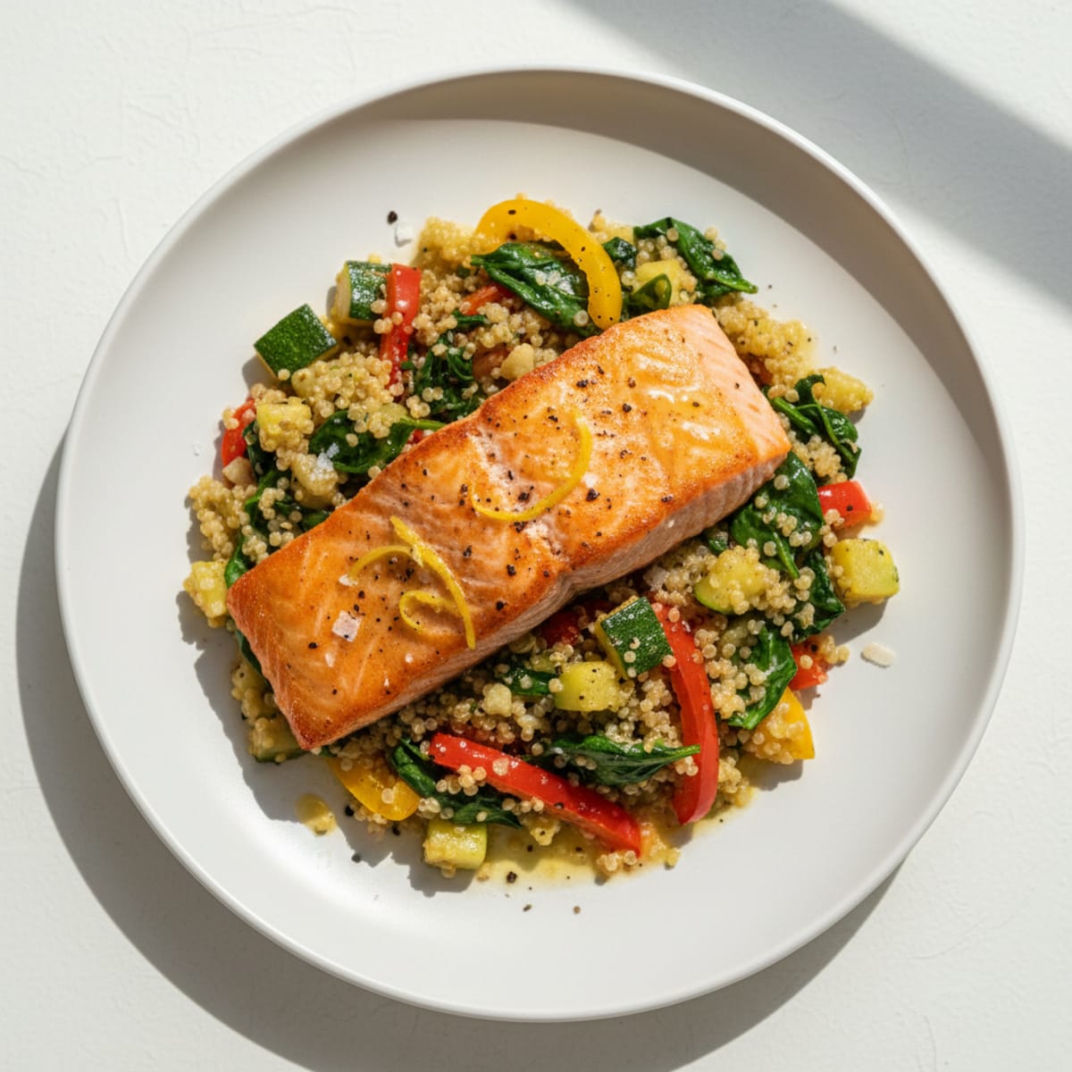 Pan-Seared Salmon with Roasted Vegetable Quinoa