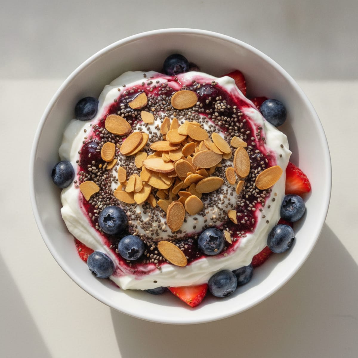 Greek Yogurt Protein Parfait with Mixed Berries and Chia Seeds