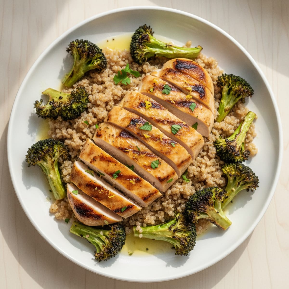 Grilled Chicken Breast with Roasted Broccoli and Quinoa