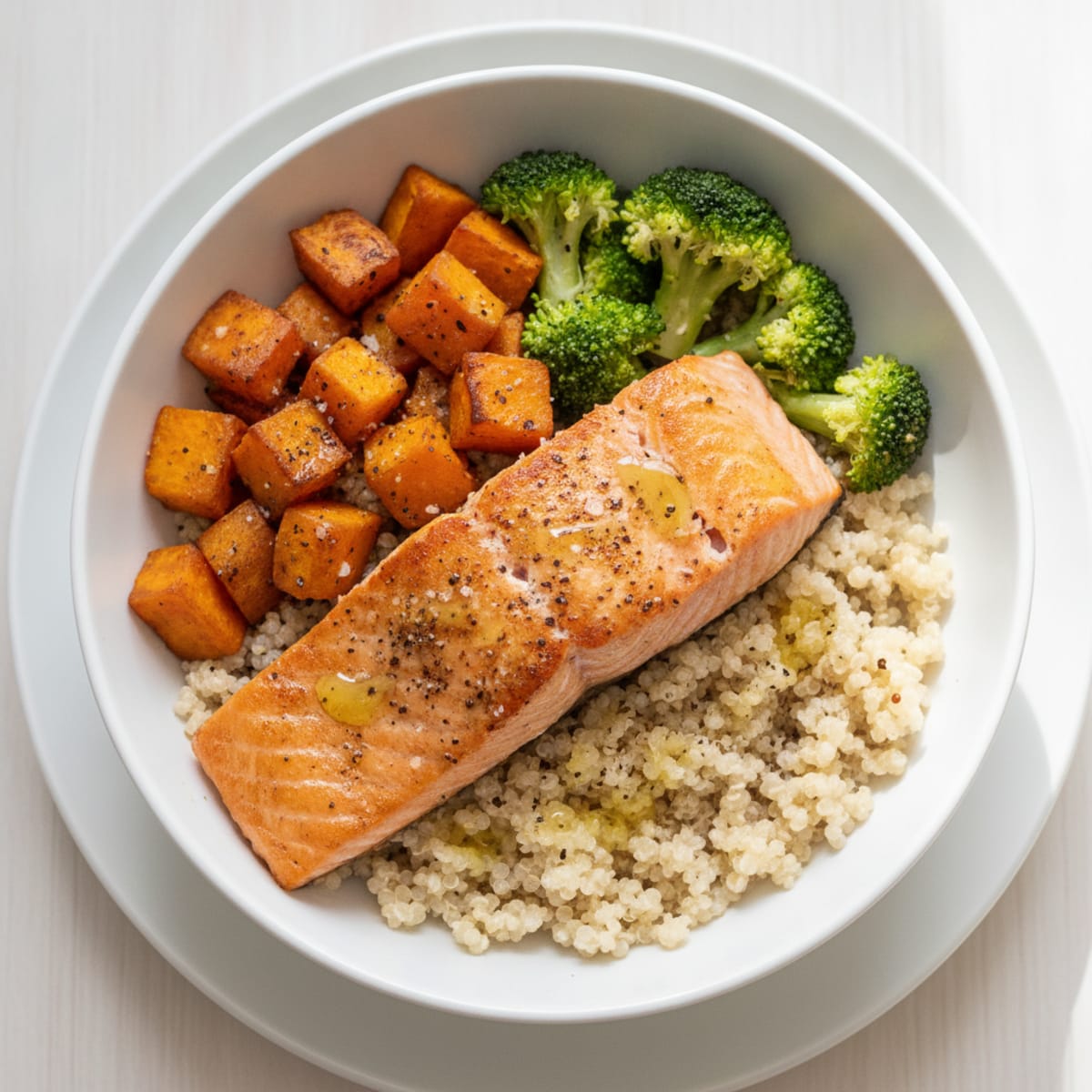 Salmon Quinoa Bowl with Roasted Sweet Potatoes