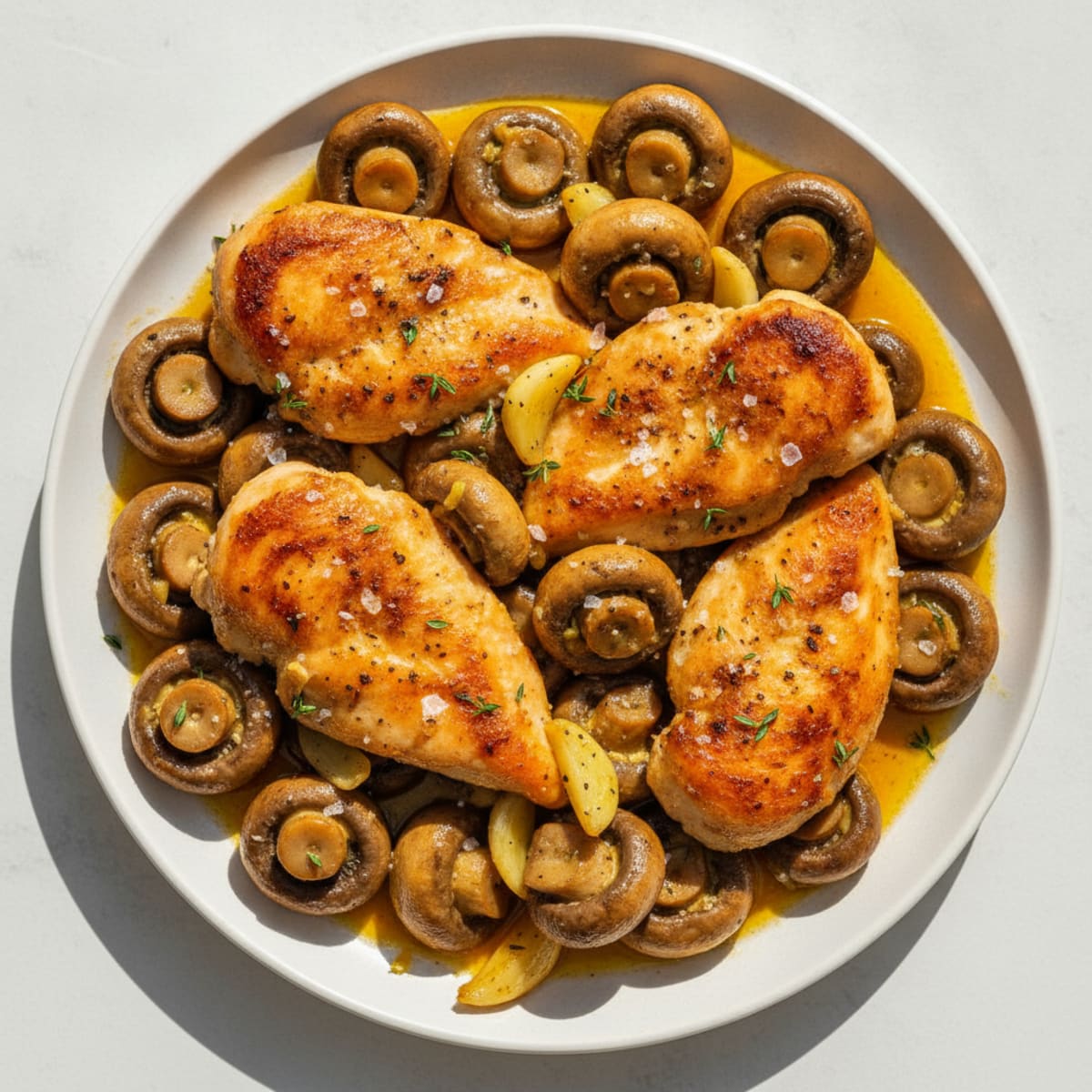 Roasted Garlic Butter Mushrooms and Chicken