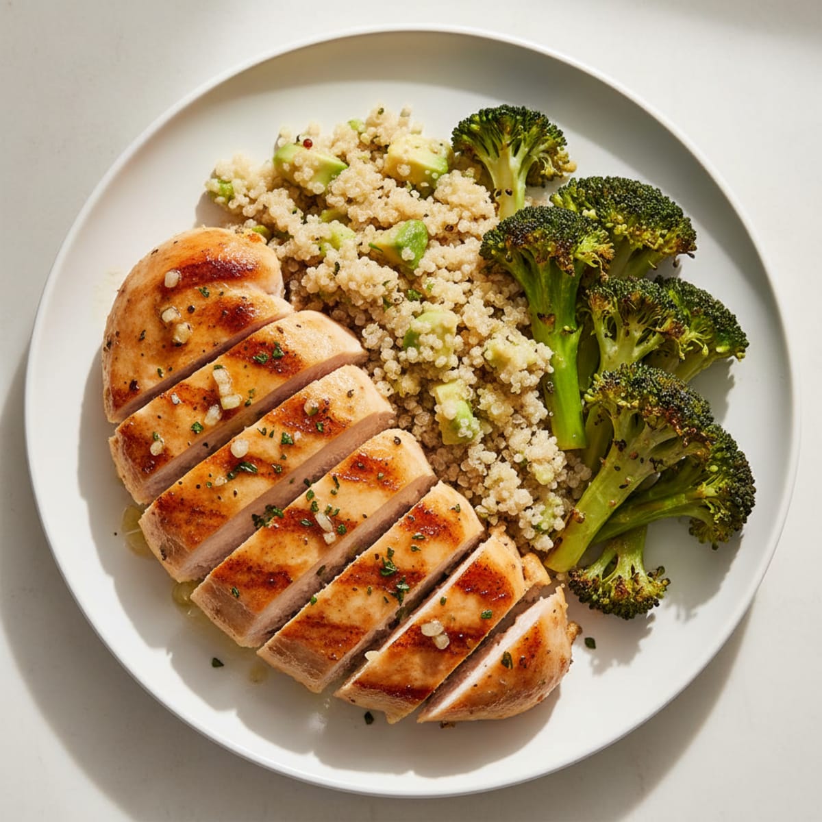 Grilled Lemon Garlic Chicken Breast with Quinoa and Steamed Broccoli