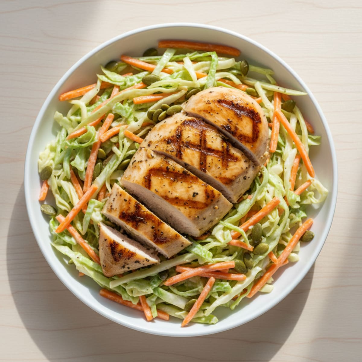 Grilled Chicken Breast with Crunchy Cabbage Slaw