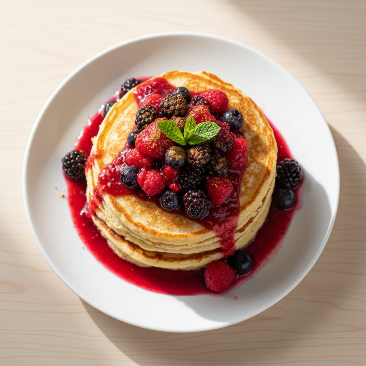 Cottage Cheese Protein Pancakes with Mixed Berries
