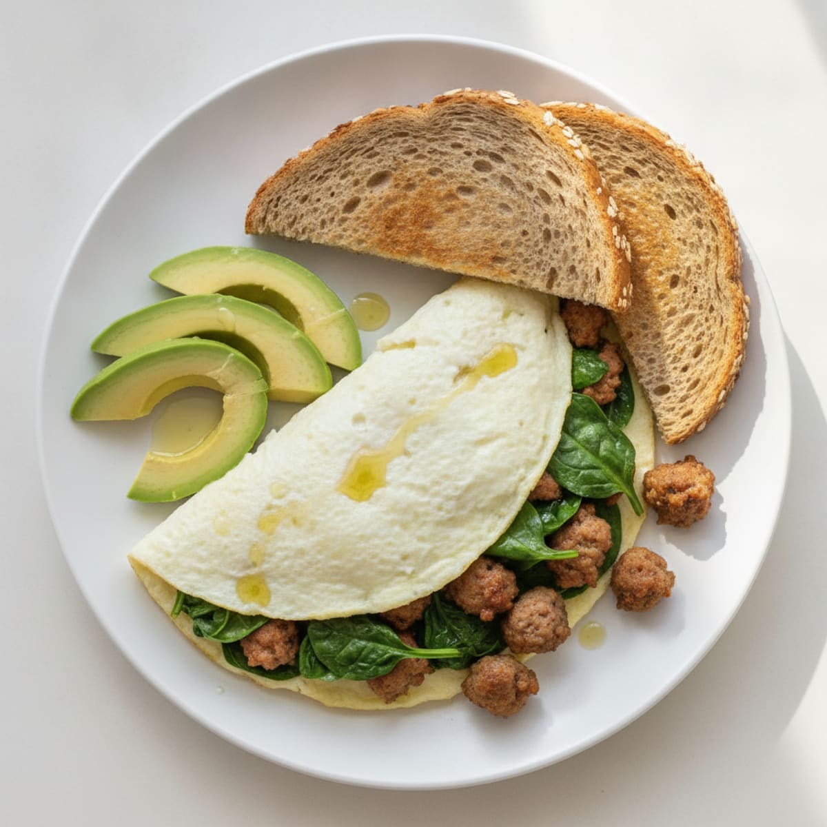Egg White Spinach Omelet with Turkey Sausage