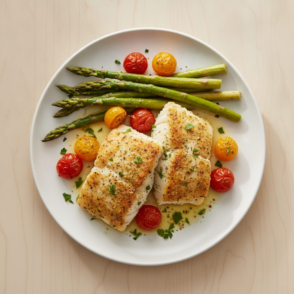 Lemon Herb Baked Cod with Roasted Asparagus