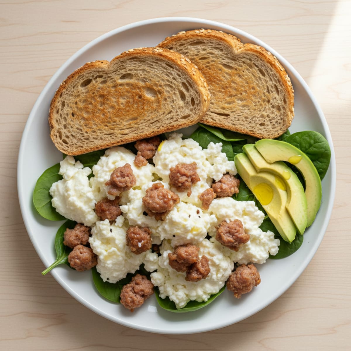 Egg White Scramble with Turkey Sausage and Cottage Cheese