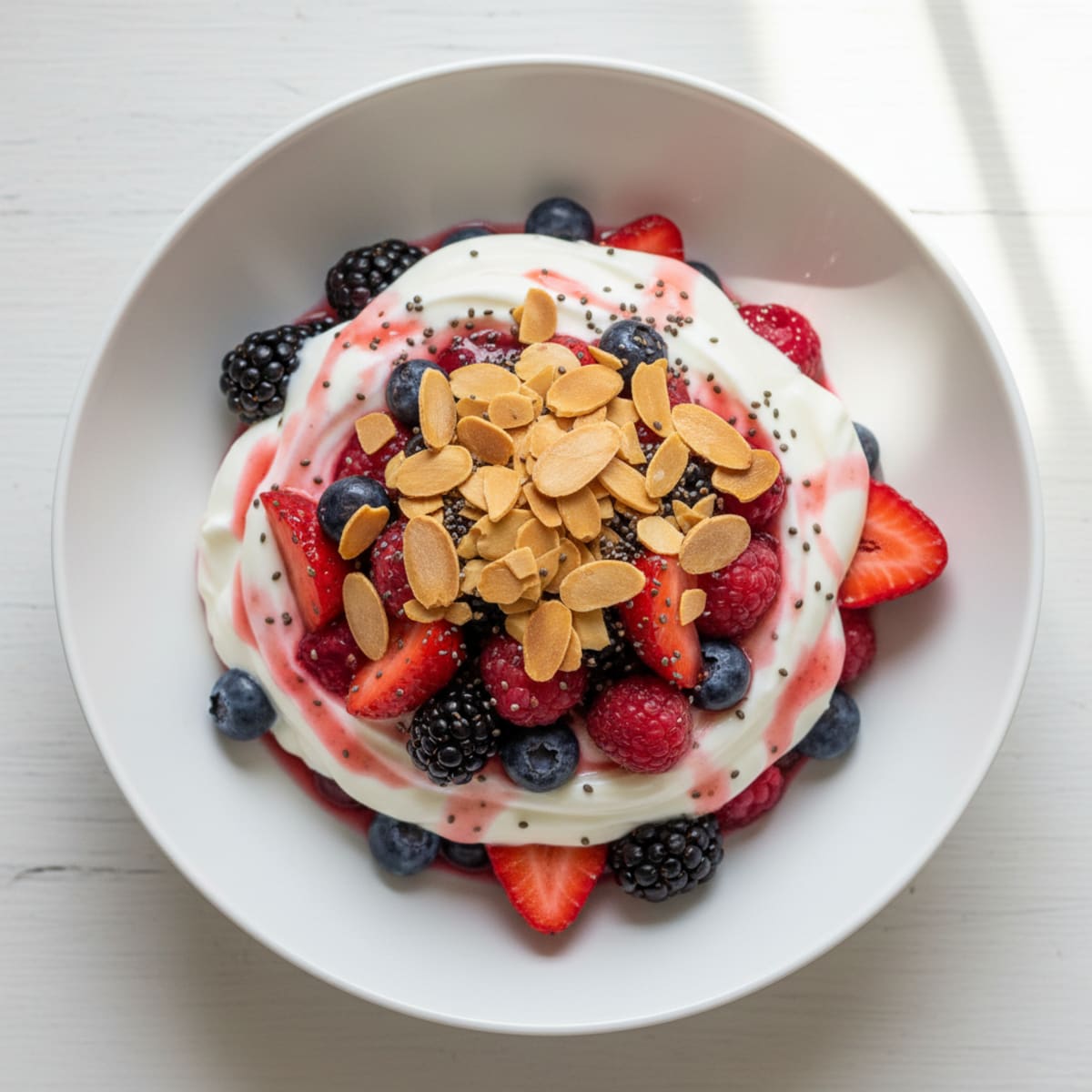 Greek Yogurt Protein Parfait with Mixed Berries and Almonds