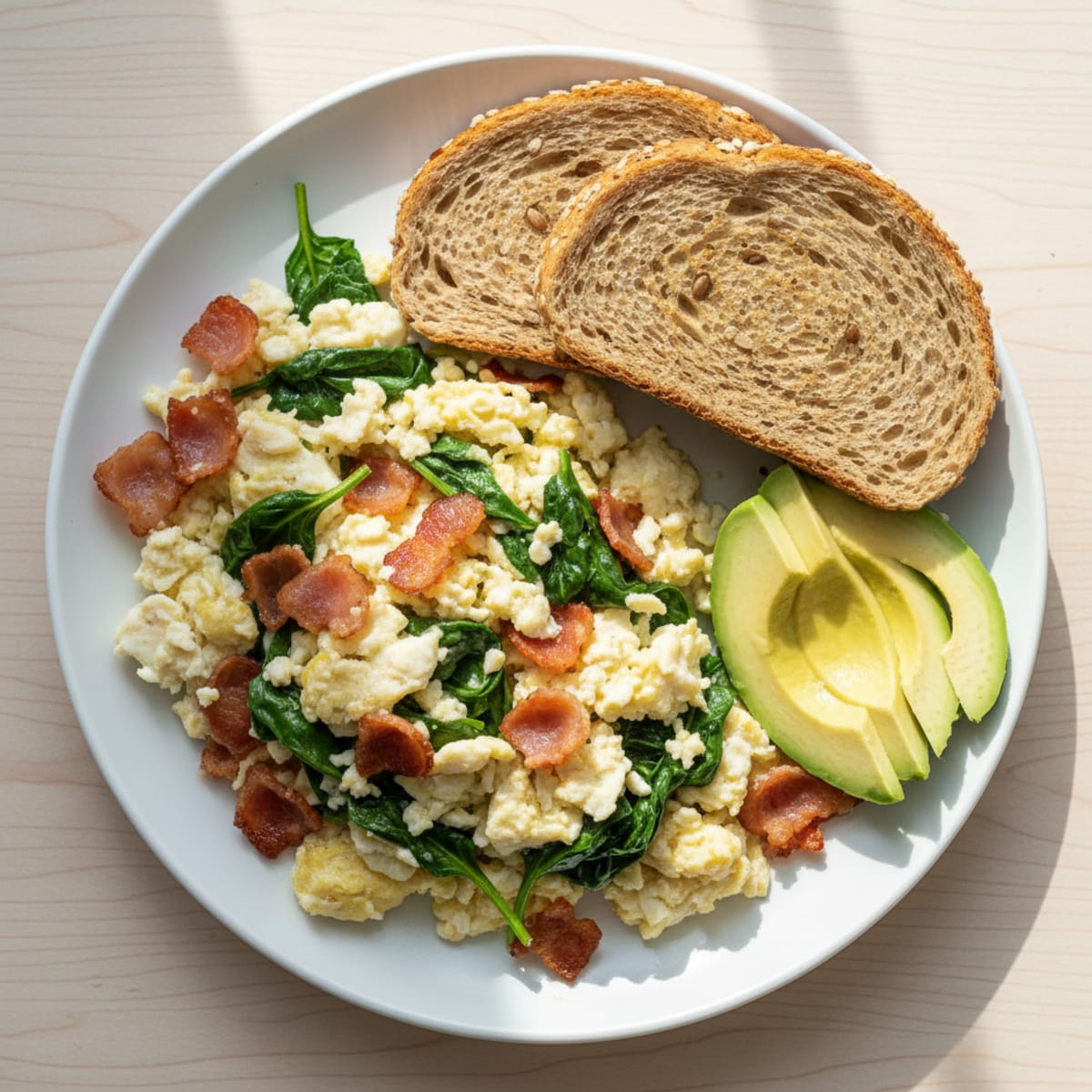 Crispy Turkey Bacon and Egg White Scramble with Spinach