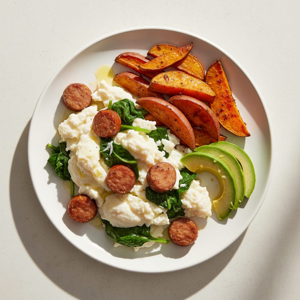 Egg White Scramble with Spinach and Chicken Sausage