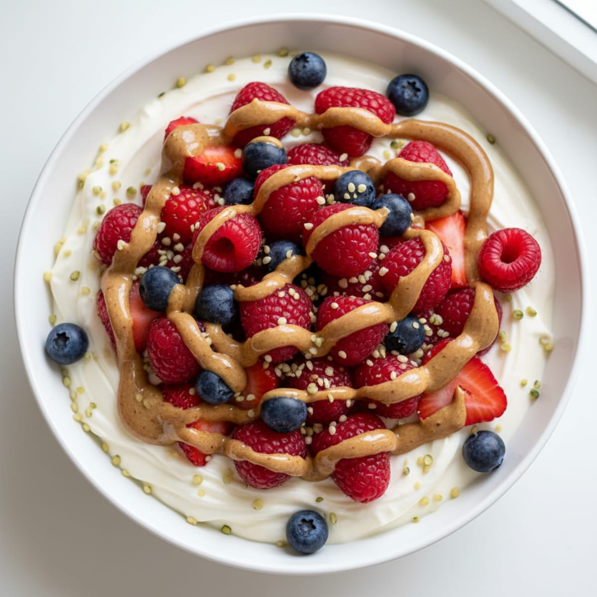 Silky Greek Yogurt Protein Bowl with Mixed Berries and Almond Butter