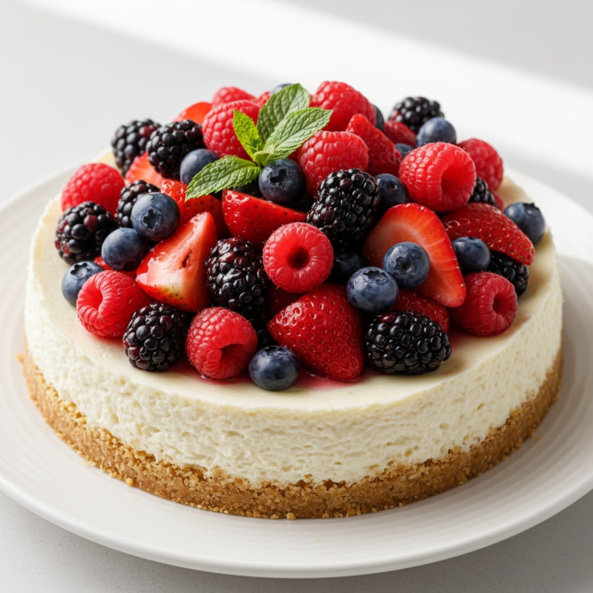 Greek Yogurt Protein Cheesecake with Mixed Berries