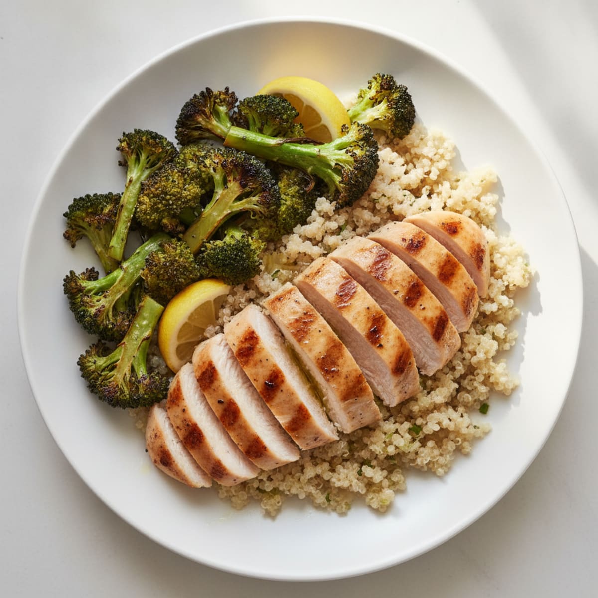 Grilled Chicken Breast with Quinoa and Roasted Broccoli