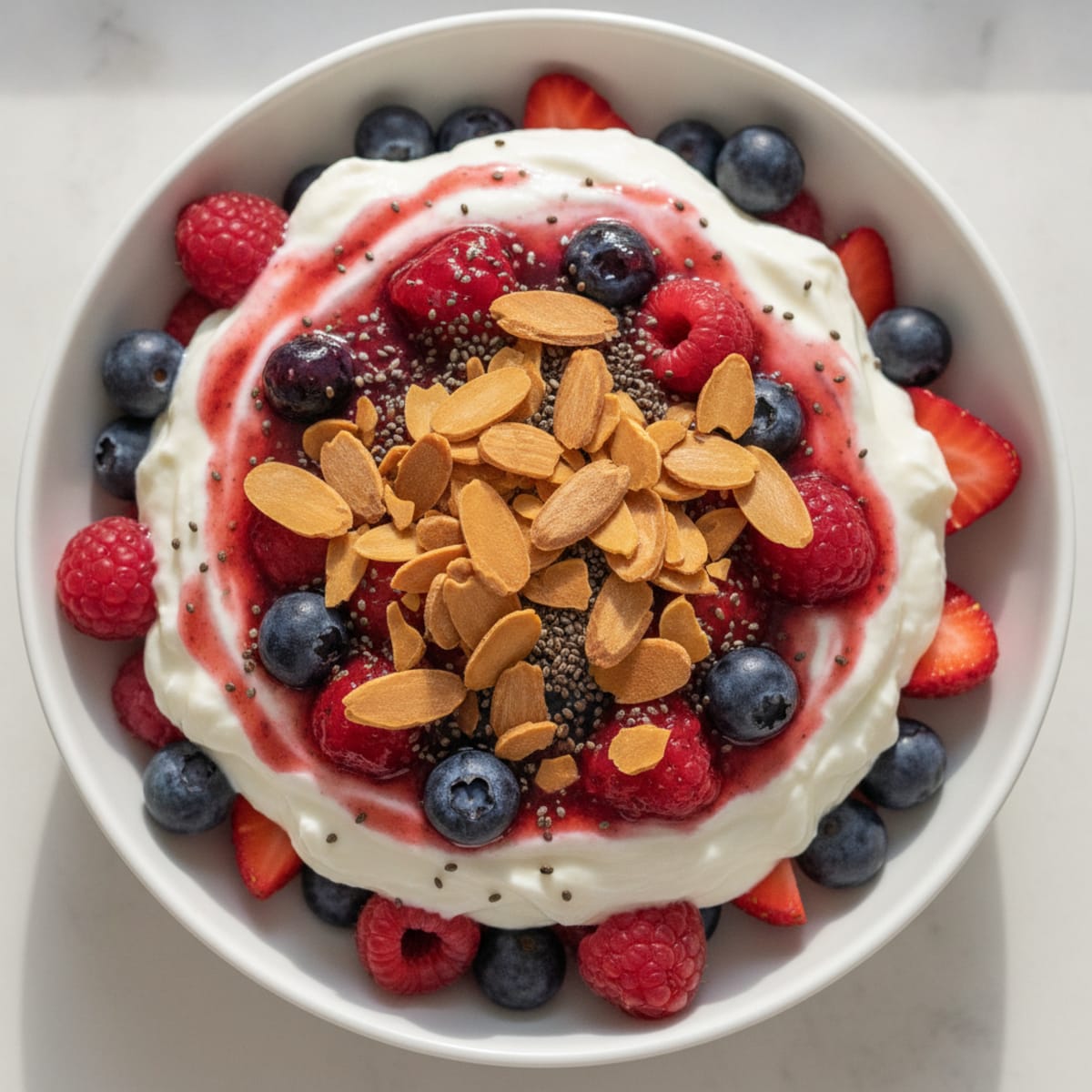 Greek Yogurt Protein Parfait with Mixed Berries and Almonds