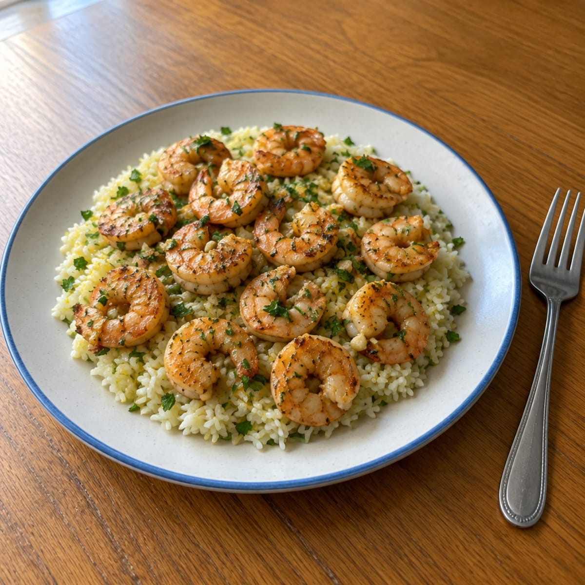 Garlic shrimp with lemon rice