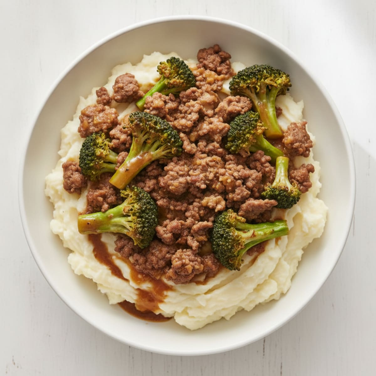 Lean Ground Beef and Broccoli Stir Fry with Mashed Potatoes