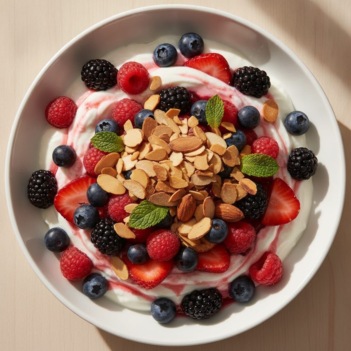 Greek Yogurt Protein Parfait with Mixed Berries and Almonds