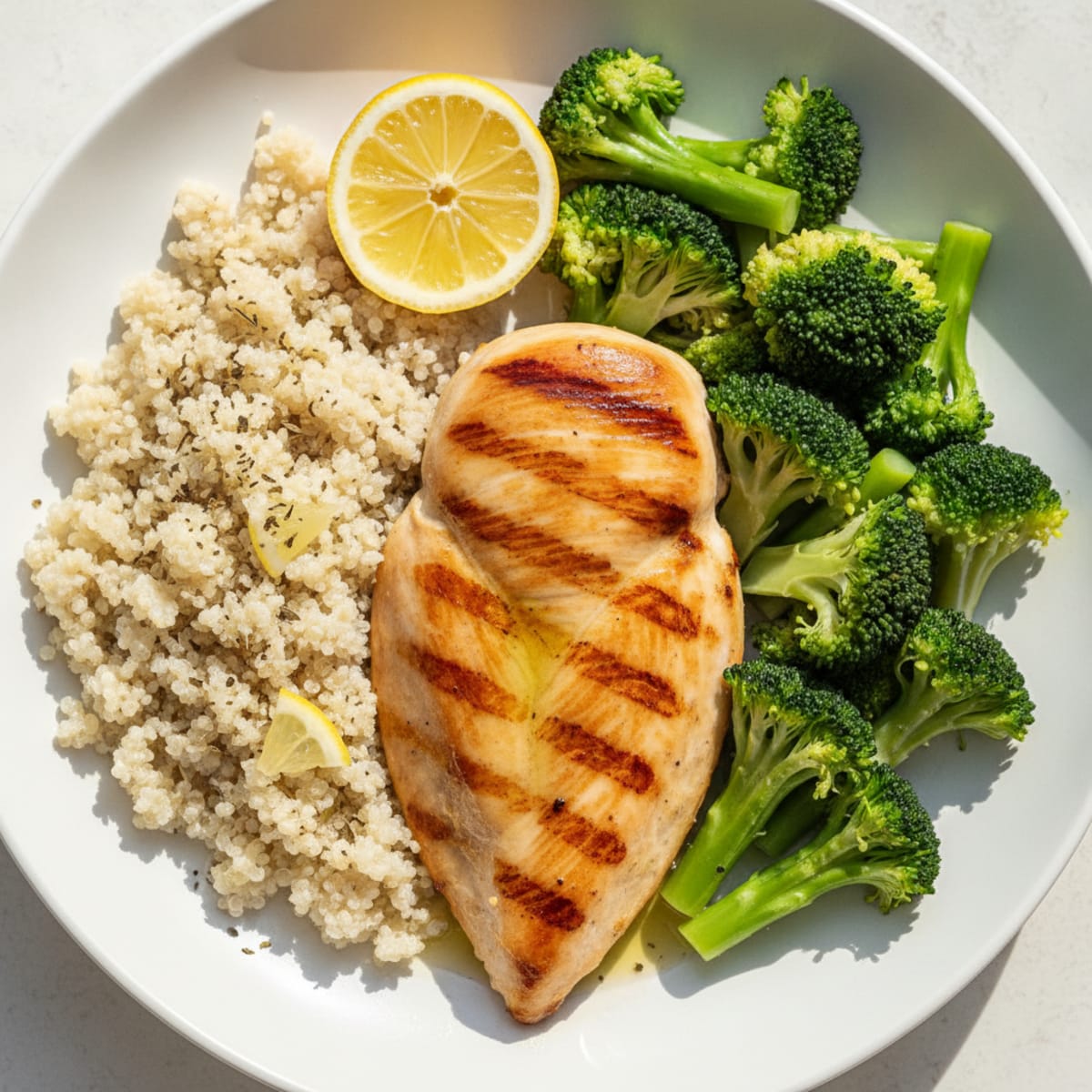 Grilled Chicken Breast with Quinoa and Steamed Broccoli
