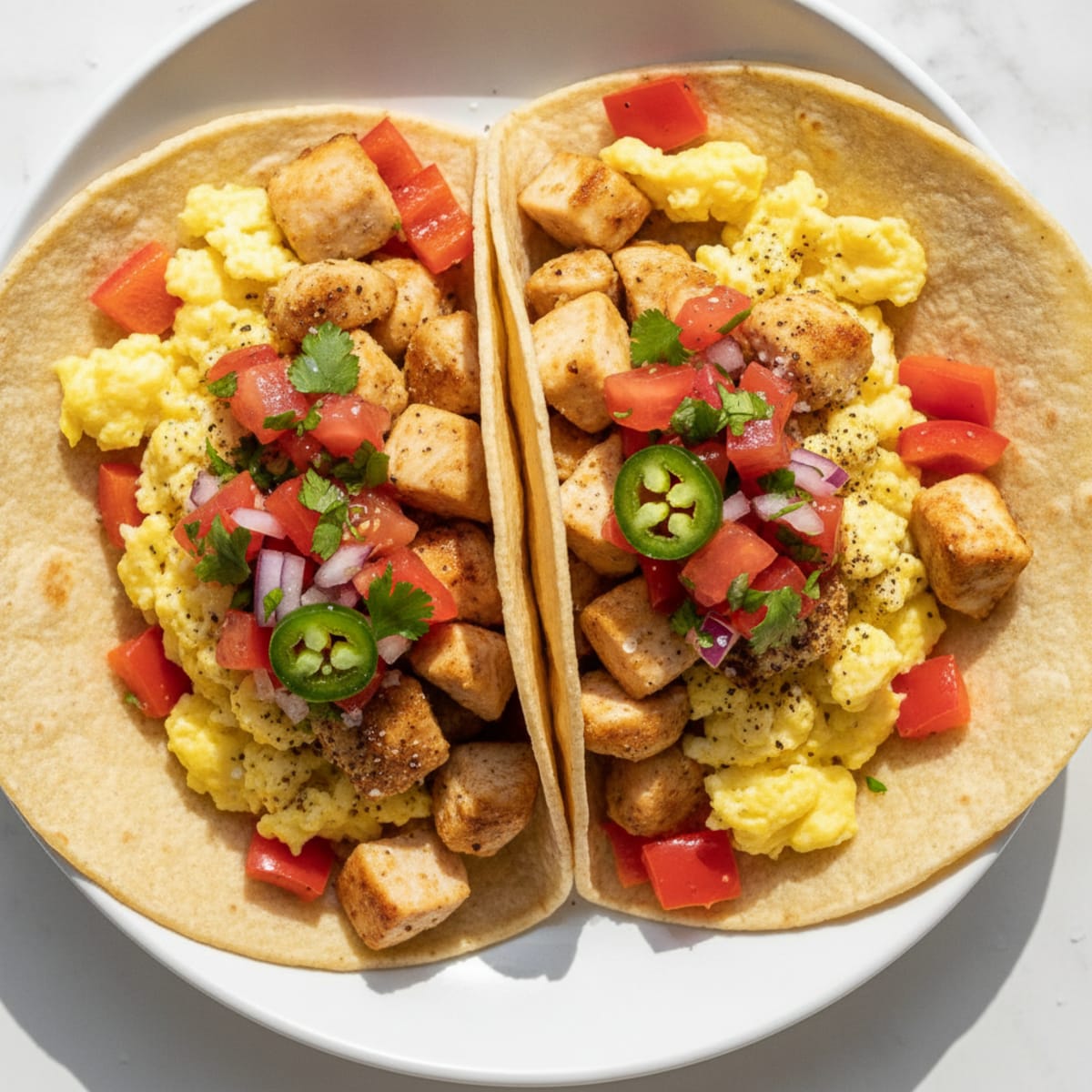 Chicken and Egg Tacos with Pico de Gallo