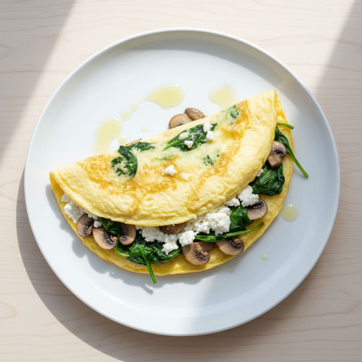 Egg White Spinach Omelette with Cottage Cheese and Sautéed Mushrooms