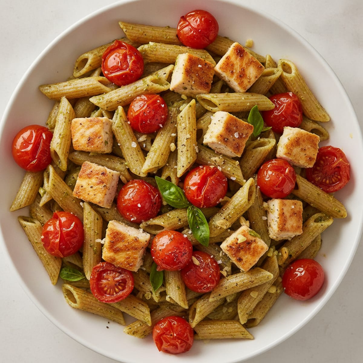 Pesto Chicken Pasta with Blistered Tomatoes
