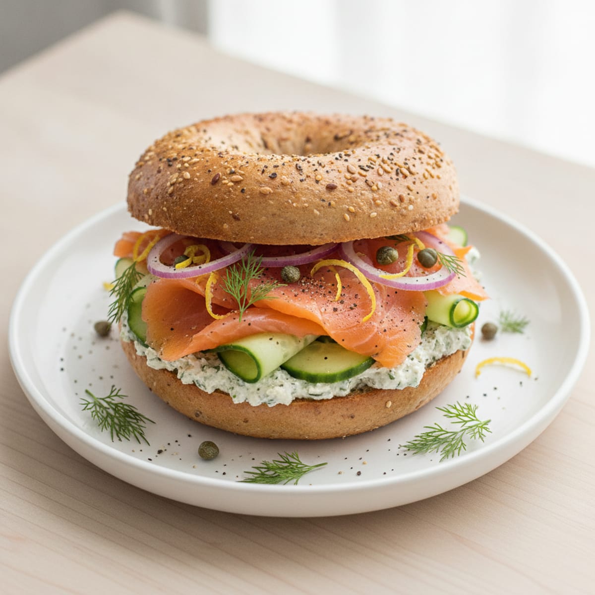 Smoked Salmon Everything Bagel with Cream Cheese