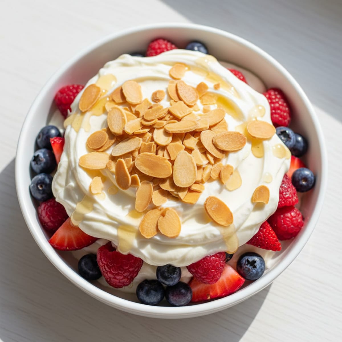 Greek Yogurt Protein Parfait with Mixed Berries and Almonds