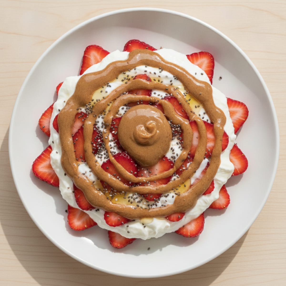 Strawberry Greek Yogurt Parfait with Almond Butter and Chia Seeds