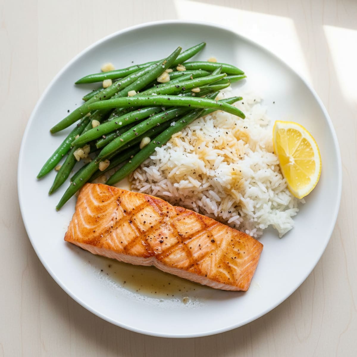 Pan-Seared Salmon with Garlic Green Beans