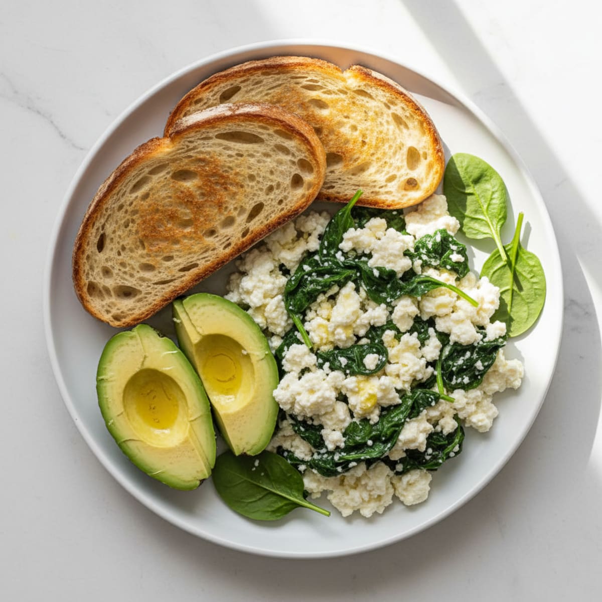 Egg White and Cottage Cheese Scramble with Sautéed Spinach