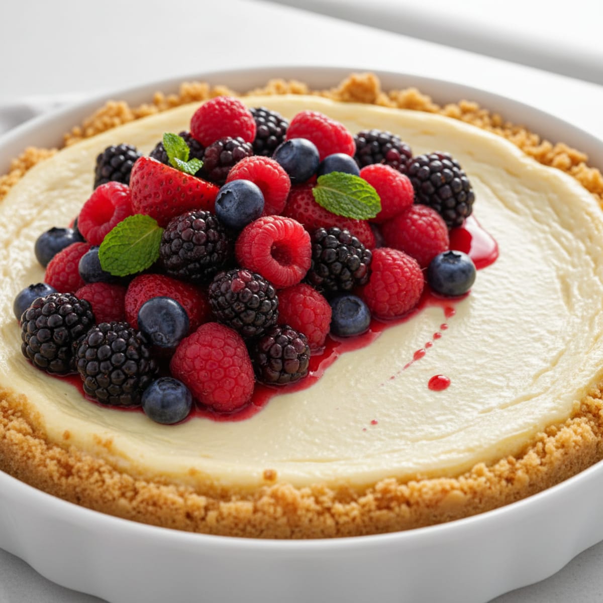 Greek Yogurt Protein Cheesecake with Mixed Berries