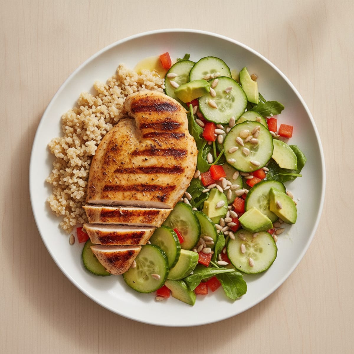 Grilled Chicken Breast with Quinoa and Crunchy Vegetable Salad