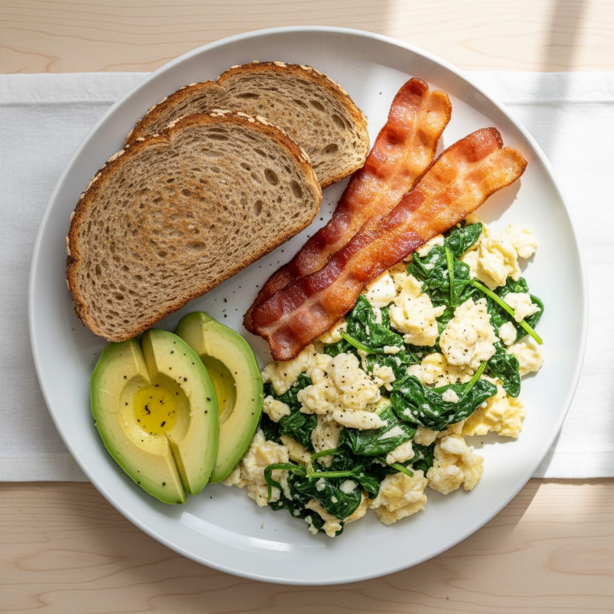 Egg White Spinach Scramble with Turkey Bacon