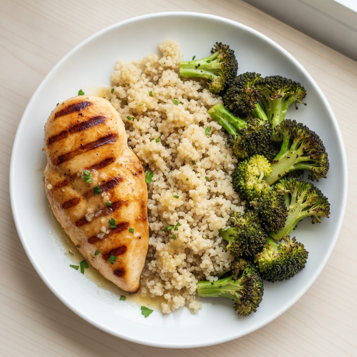 Grilled Chicken Breast with Quinoa and Roasted Broccoli