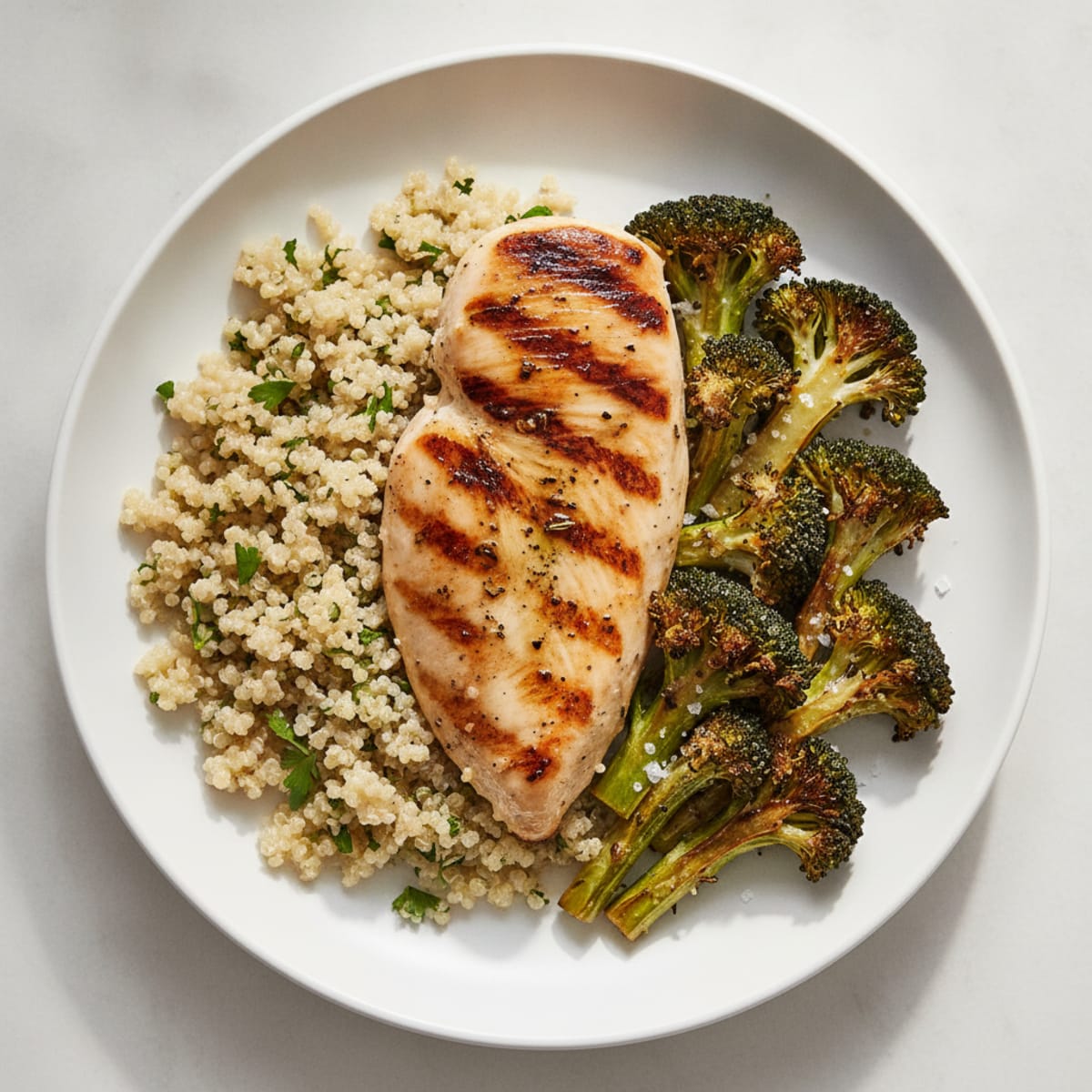 Grilled Chicken Breast with Quinoa and Roasted Broccoli