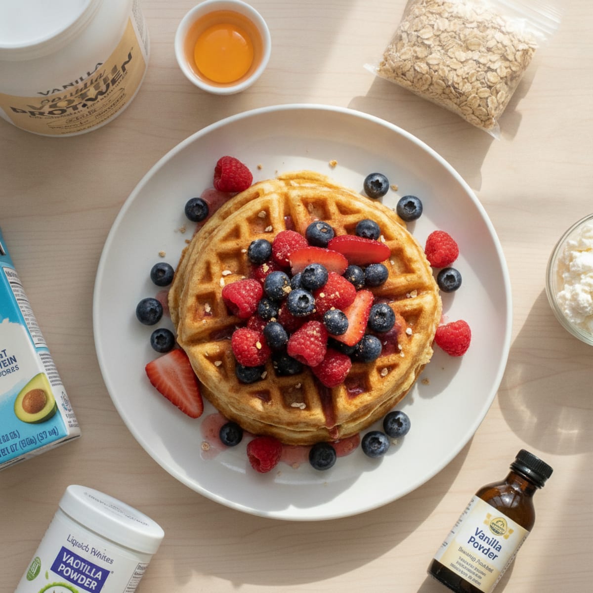 Cottage Cheese Protein Waffles with Berries