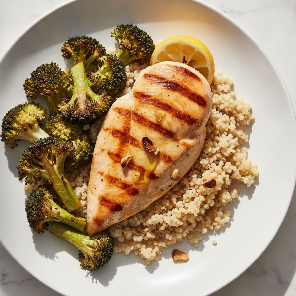 Grilled Chicken Breast with Quinoa and Roasted Broccoli