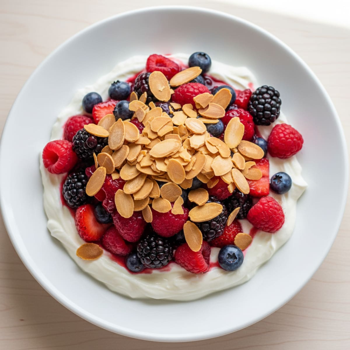 Greek Yogurt Protein Parfait with Mixed Berries and Almonds