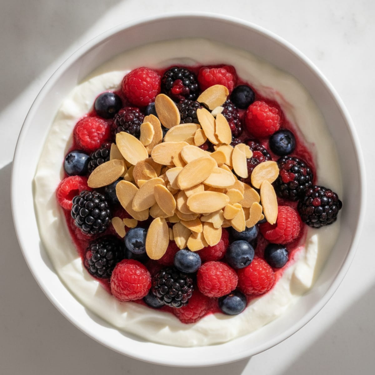 Greek Yogurt Protein Parfait with Mixed Berries and Almonds