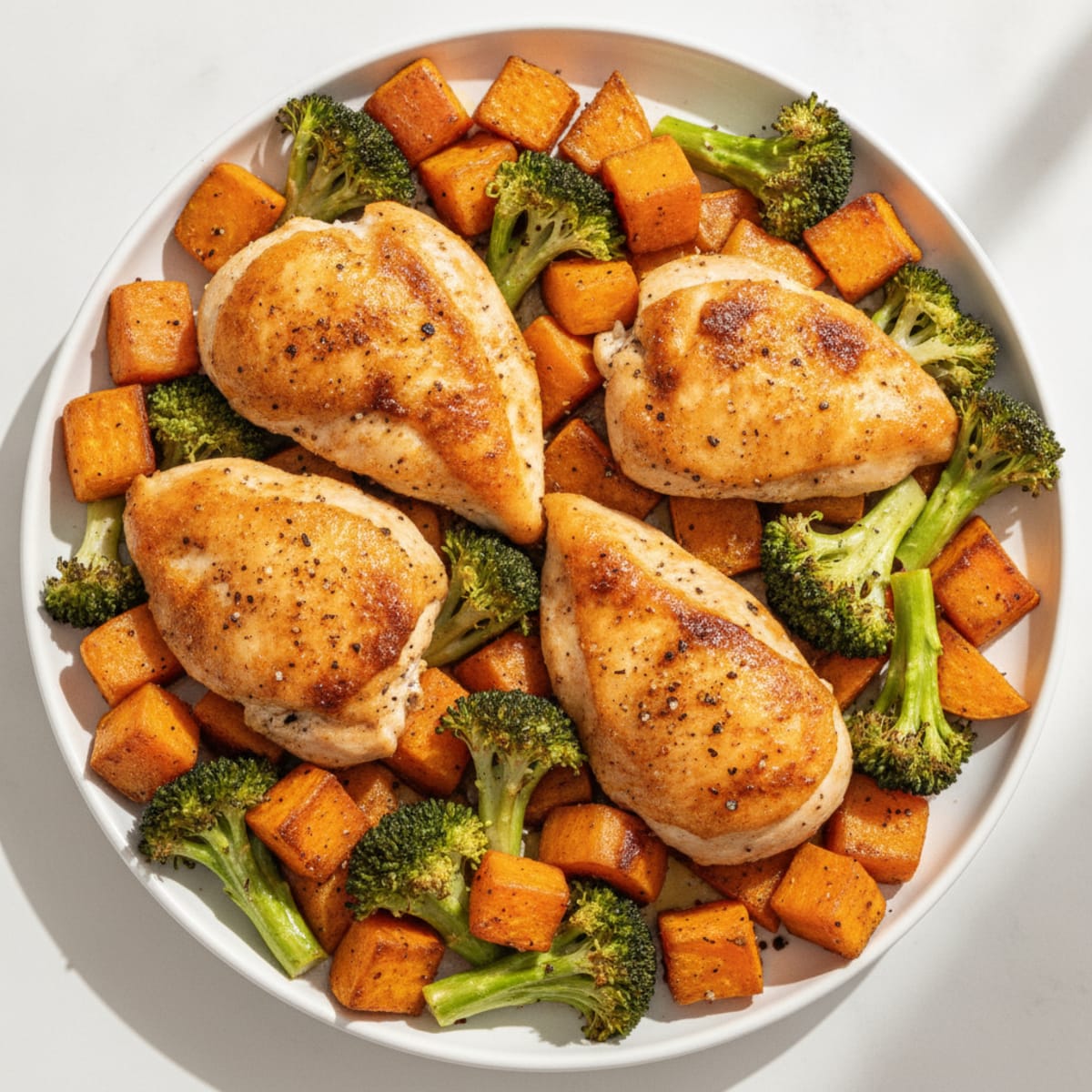 Sheet Pan Chicken with Roasted Sweet Potatoes and Broccoli
