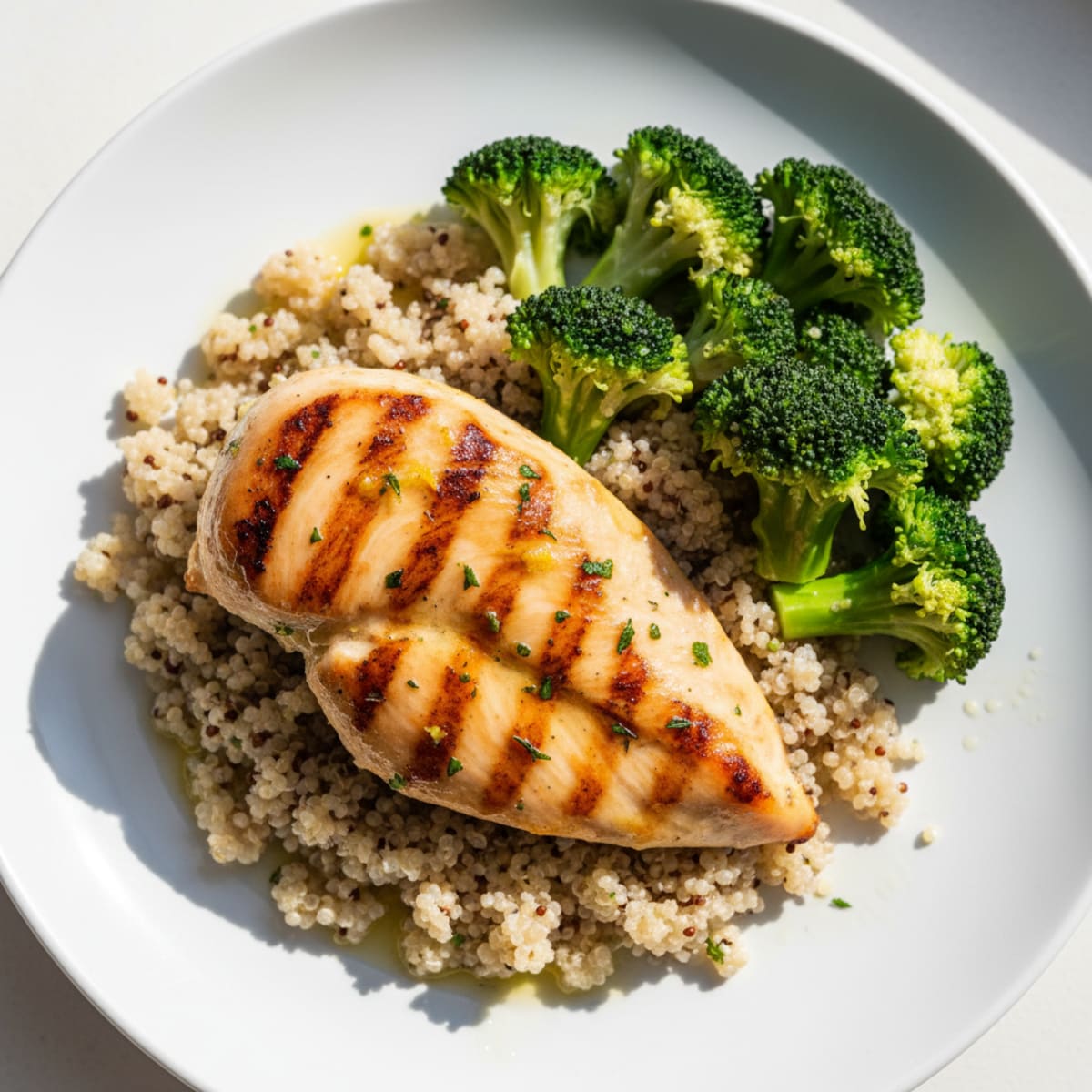 Grilled Chicken Breast with Quinoa and Steamed Broccoli