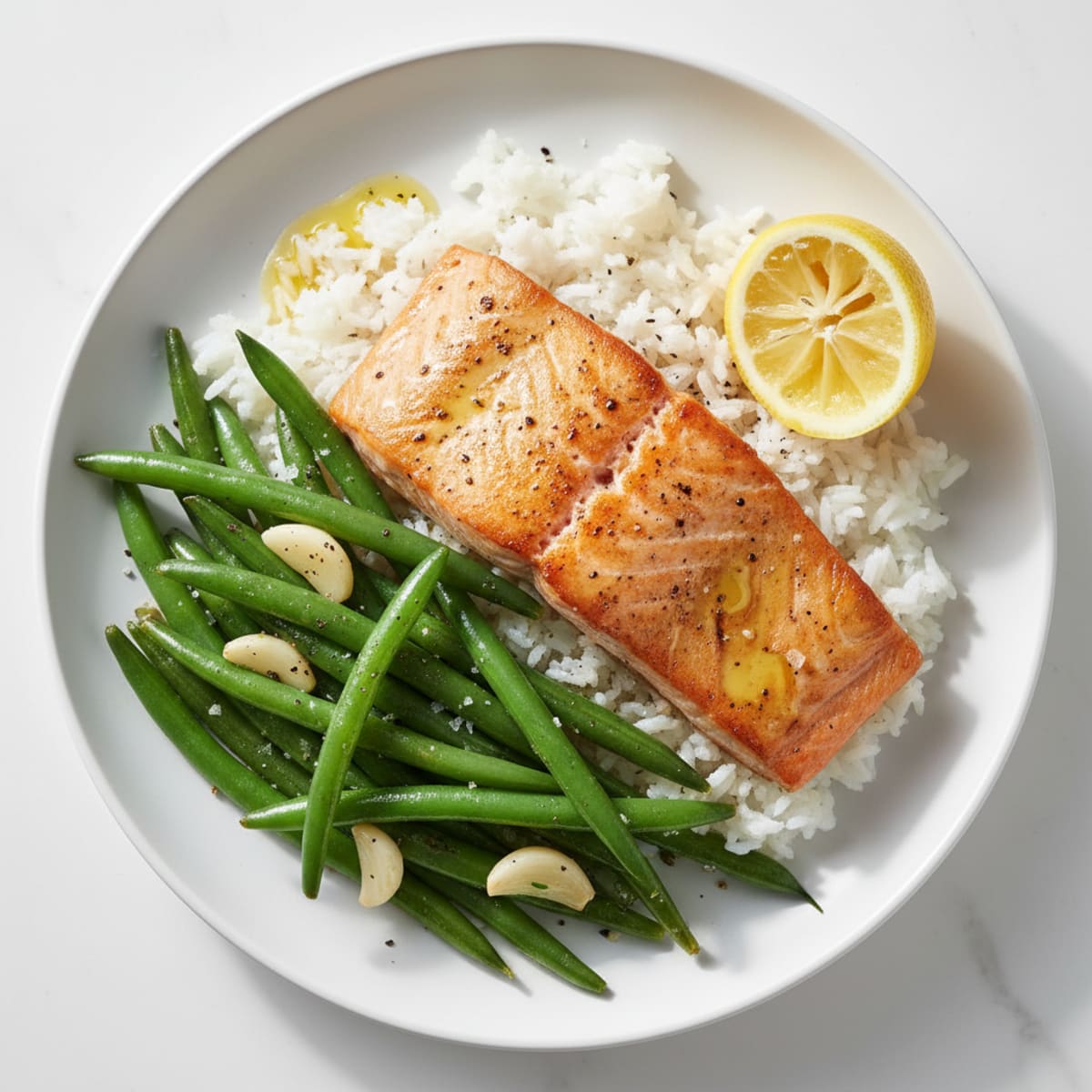 Pan-Seared Salmon with Garlic Green Beans