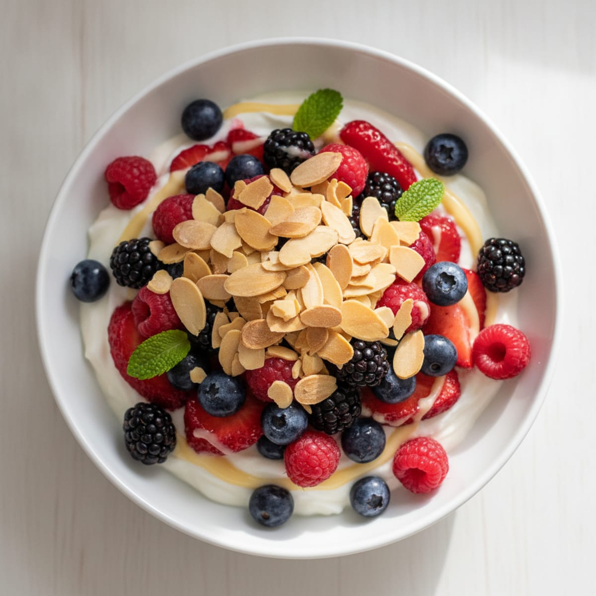 Greek Yogurt Protein Parfait with Mixed Berries and Almonds