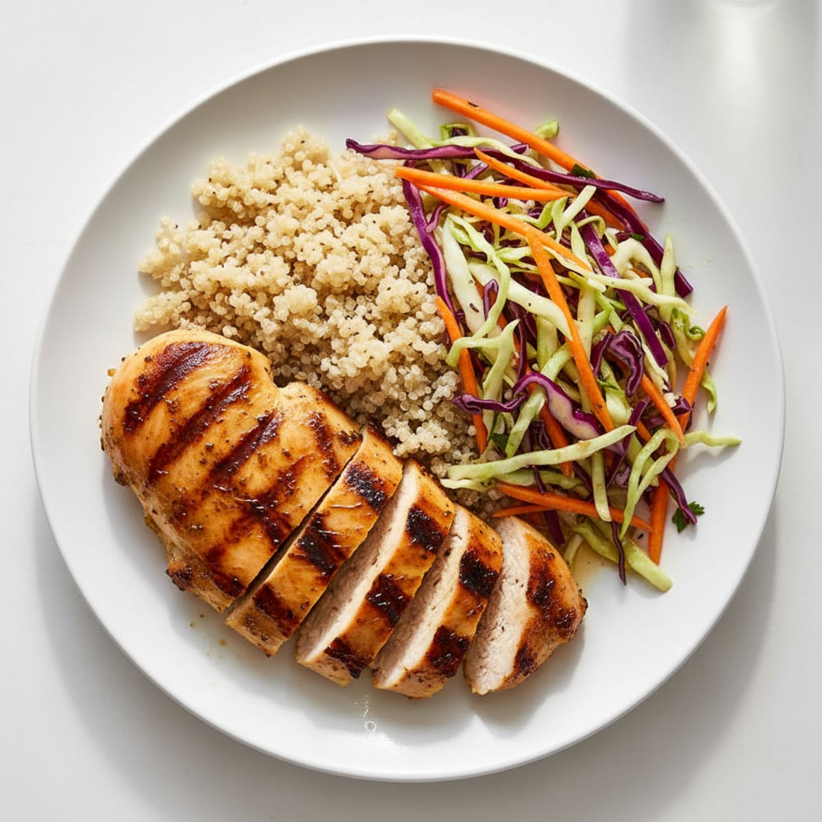 Grilled Chicken Breast with Crunchy Cabbage Slaw and Quinoa