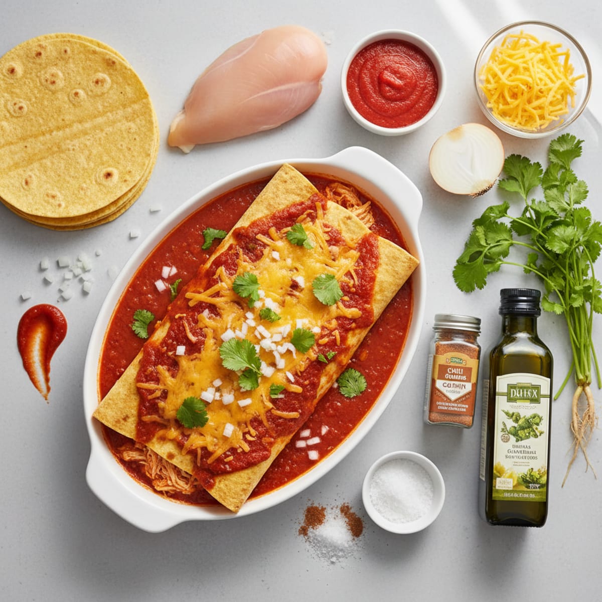 Chicken Enchiladas with Red Chile Sauce