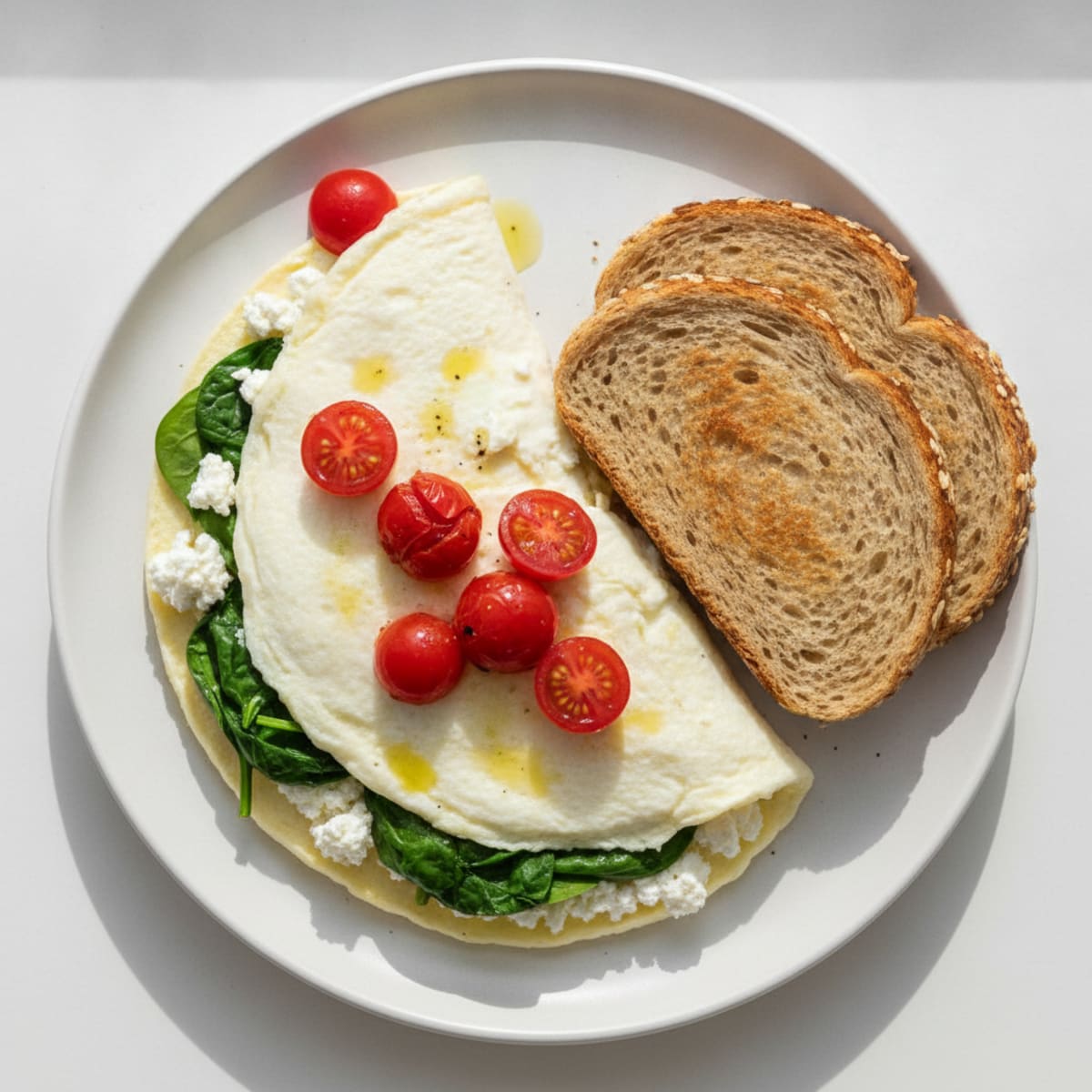 Egg White Spinach Omelette with Cottage Cheese and Cherry Tomatoes