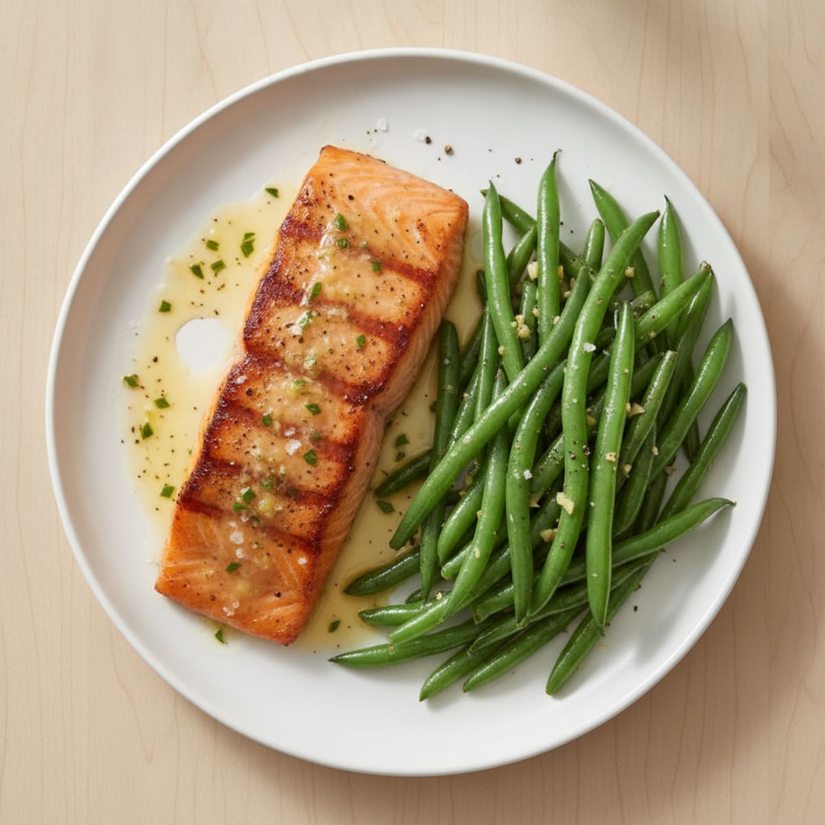 Seared Salmon Fillet with Garlic Green Beans