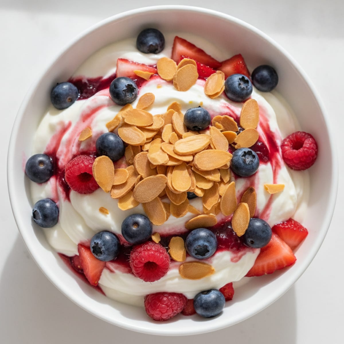 Greek Yogurt Protein Parfait with Mixed Berries and Almonds