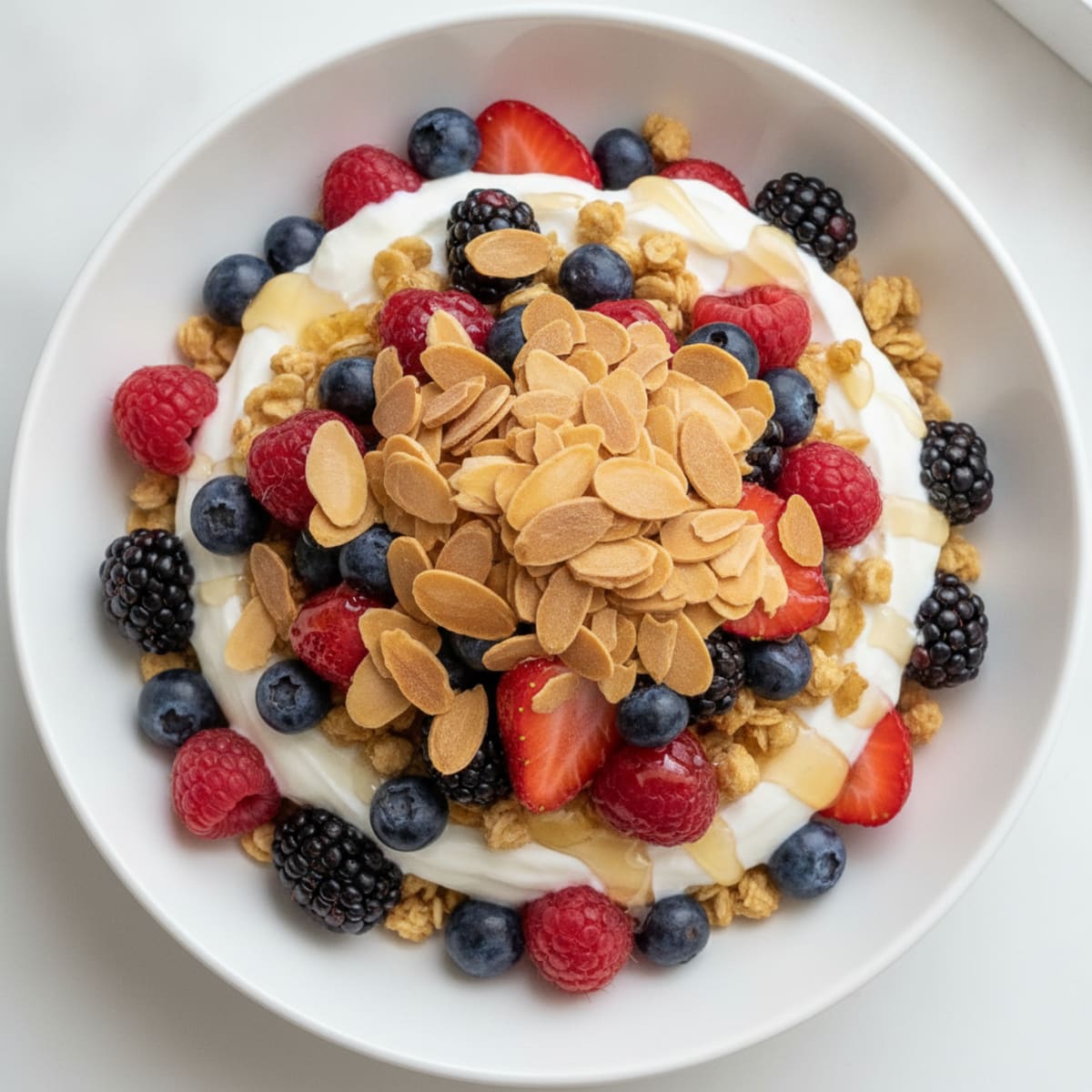 Greek Yogurt Parfait with Mixed Berries and Toasted Almonds